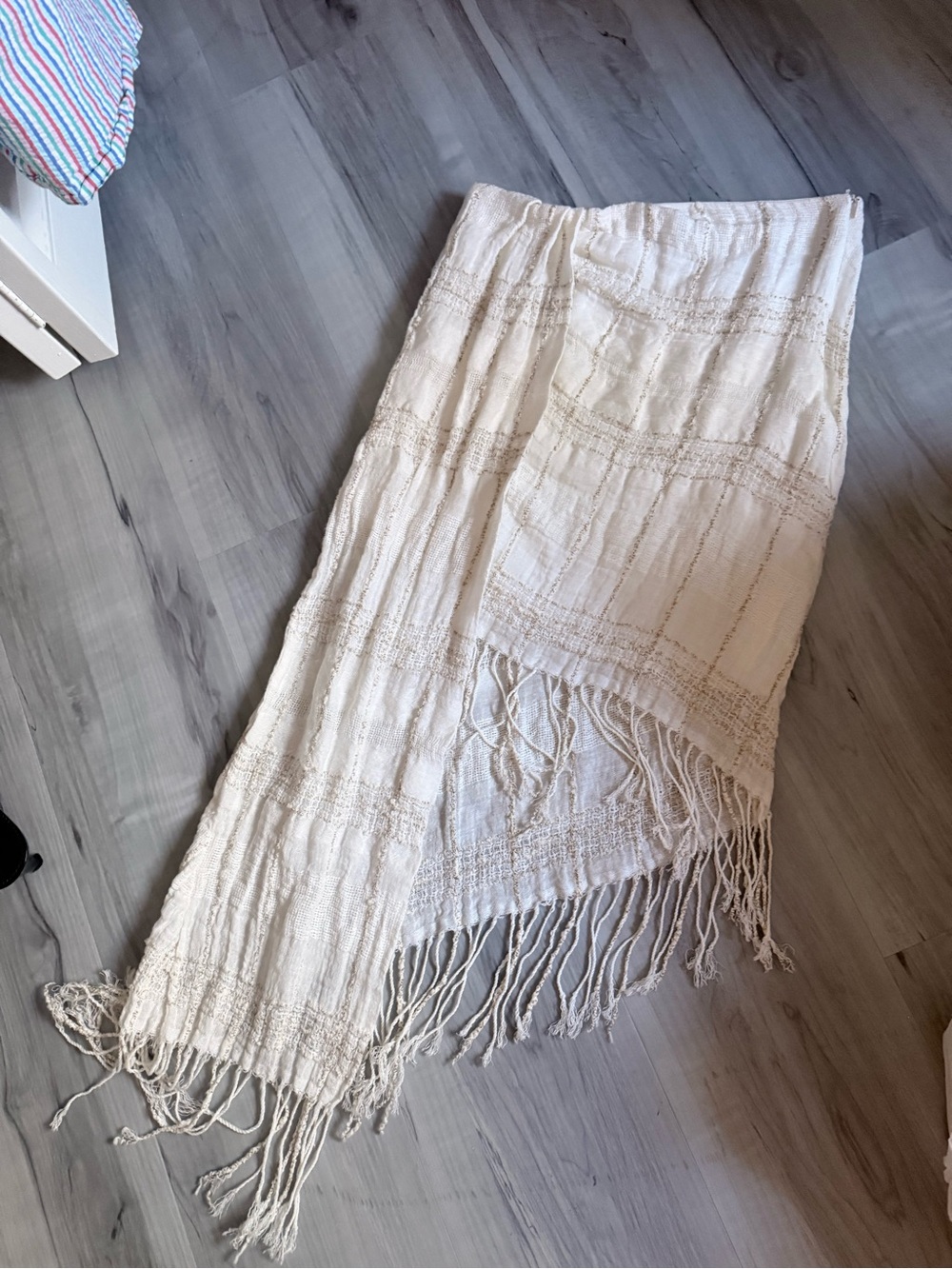 Zara Cream Asymmetrical Fringe sarong